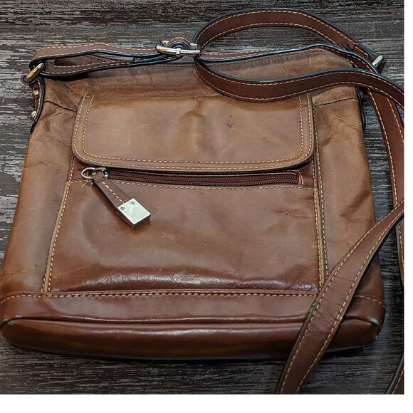 Giani Bernini Brown Leather Adjustable Strap Crossbody Bag - Picture 1 of 6